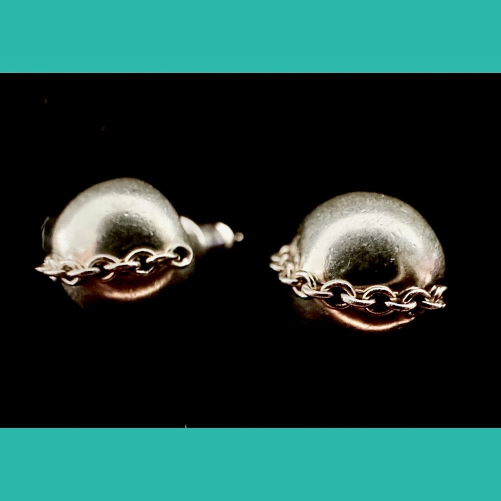 Tiffany Sterling Bead Ball stud with chain earrings .